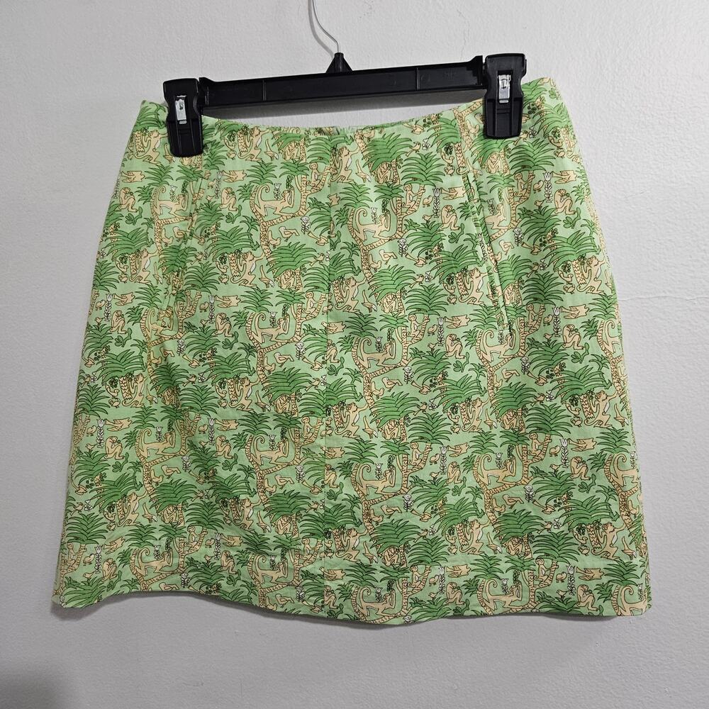 TIBI HYLAND Green Tropical Print Monkey Mini Skirt Size 6